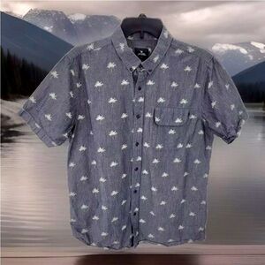 Rip Curl Mens Premium Medium Dark Gray Floral Hawaiian SS Button Up shirt. 🌴